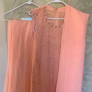 Elegant Peach Embellished Dress with long skirt 3 piece